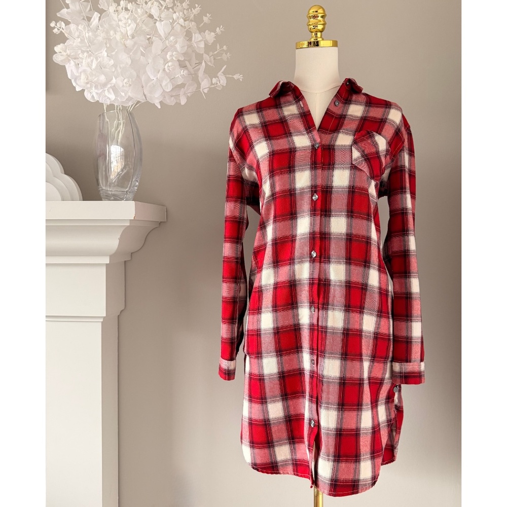 Scotch & Soda Maison Scotch Flannel Shirt Dress in Red Plaid, Sz 6